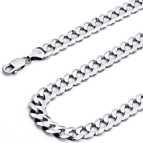 14k Solid White Gold Curb Concave Cuban Chain Necklace3.0 mmReal Gold 20